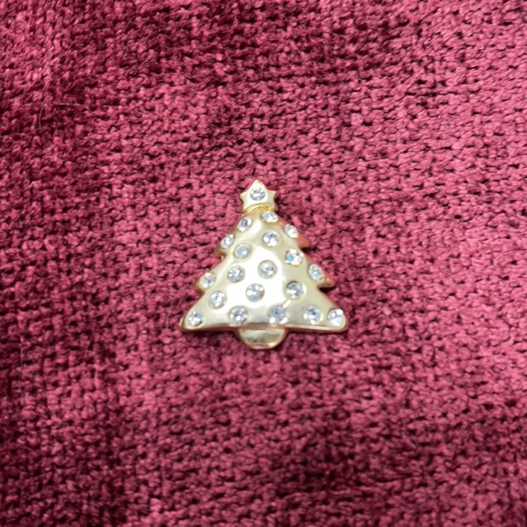 Christmas Tree Gold Rhinestone Lapel Pin Brooch - Picture 4 of 5